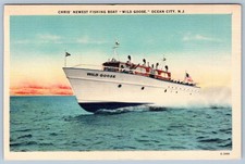 1940-60's CHRIS' NEWEST FISHING BOAT WILD GOOSE OCEAN CITY NJ LINEN POSTCARD picture