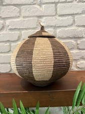 Vintage Zulu Ukhamba Lidded Basket South Africa Ilala Palm Handwoven Tribal Art picture