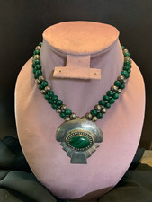 VTG 1989 Signed CJC Carolyn Pollack Sterling Silver Malachite Necklace Hvy 121 picture