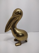 Vtg Mid Century Brass Pelican Sculpture 8” Tall 2 lb  11 oz Beach Bird Ocean picture