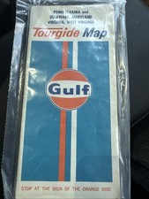 Vintage 1970s Gulf Tourgide Road Map Gas Oil Fold-Out Blue USA PA Delaware WV picture