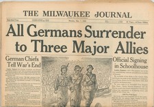 1945 WWII Germany Surrender VE Day Milwaukee WI Journal Newspaper May 7 Headline picture