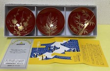 Japanese Aizu Lacquer Sake Cup Sakazuki Set of 3 Red Pine Bamboo Plum Japan picture