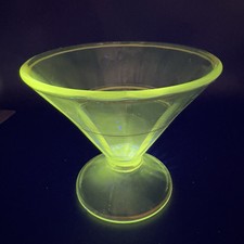 Antique Clear Compote Candy Dish Bowl Manganese 365nm Green UV Gold Gold Lines picture