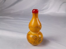 Vintage Chinese Lanzhou Etched Natural Hulu Gourd Snuff Bottle Erotic Scene 3