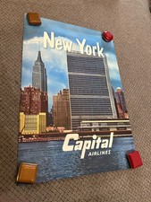 RARE Original Vintage Fly Capital Airlines New York Poster Airport picture