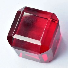 Certified 45.35 Ct Lab Created Flawless Burma Red Ruby Cube Cut Loose Gemstone picture
