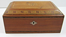 Antique Vintage Cigar Tea Box Inlaid Wood Humidor  Tin Lined picture