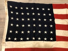 Antique 48 Star US Flag Cotton 48 x 72 WWI WWII & Korean Era Vintage Bull Dog picture