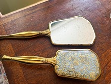 Vintage Gold-Tone Vanity Brush & Hand Mirror Set, Floral Pattern, 2 Brushes picture