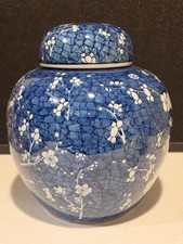 Vintage Gumps Porcelain Large Ginger Jar BLUE WHITE CHERRY BLOSSOM picture