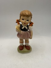 Vintage Made in Japan Porcelain Schoolgirl Figurine Pigtails Book 5.5” * picture