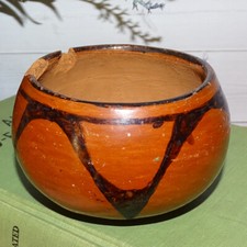 Old Native American Indian Coiled Red Clay Polychrome Pot Black Decoration Chip picture