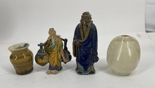 Vintage Chinese Glazed Pottery Figures & Small Vases Asian Art Lot of 4 picture