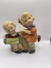 Vintage 1956 Lipper & Mann Little Boy Girl Accordion Dancing Wall Pocket Japan picture