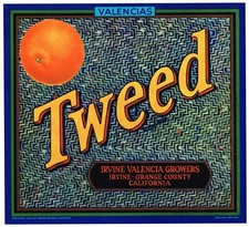 ORIGINAL C1940S ORANGE COUNTY CRATE LABEL TWEED FABRIC IRVINE VINTAGE FASHION  picture