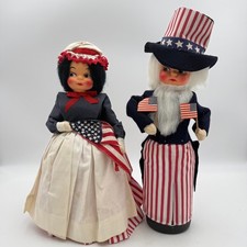 Vintage Uncle Sam and Betsy Ross Patriotic Doll Set 4th of July Americana Decor picture