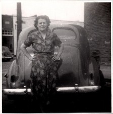 Vintage 1930s 40s Photograph Woman Virginia Comer Old Car Black & White Snapshot picture