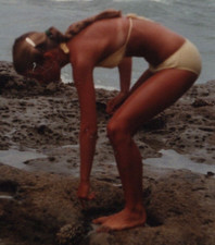 1980s Pretty Woman Bikini Rocky Beach Tide Pools Ocean Shore Vacation picture