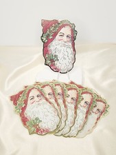 Vintage 1985 Christmas Dye Cut Cardboard Santa Claus Ornaments, Unused Lot Of 7  picture