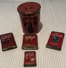 5 Vintage Velvet Pocket Tins & Tobacco Canister including the Rare Sample Size picture