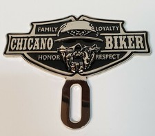 3D SILVER CHROME CHICANO BIKER CHOLO LOWRIDER LICENSE PLATE TOPPER  picture
