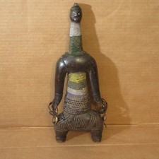 Antique Vtg Namji African Fertility Figure Hand Carved Wood w/Beads Cowrie 15