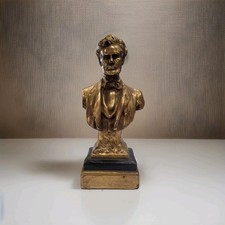 Vintage Abraham Lincoln Bust Heavy Bronze Brass Statue 8” TallFigurine picture