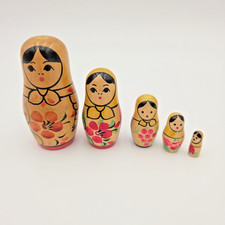 Vintage Russian Matryoshka Nesting Dolls Wooden Stacking Hand Painted Set of 5 picture