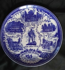 Vtg 1960's  New Salem Illinois Abraham Lincoln landmarks Flow Blue Plate Japan picture