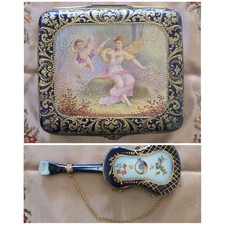 Antique 1880 Set Of 2 Parisian Porcelain Jewelry Boxes, Neoclassical, Signed picture