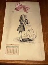 Antique 1904 Calendar with Print with Colonial Debutante Kissing Suitor picture