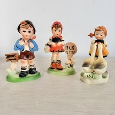 Vintage Hummel Style Plastic Figurines Lot 3 Hong Kong Hiker Goose Girl Bus Stop picture