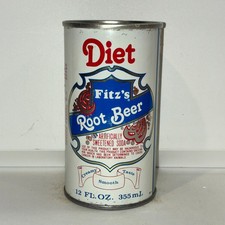 1970's Diet Fitz's Root Beer soda can, bottom opened, adhesive residue picture