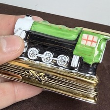 LIMOGES France Handmade Hand Painted Porcelain Train Trinket Box picture