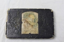Antique 1897 Autograph Book Embossed Cover With Leather Applique Many Signatures picture