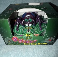 Vintage Purple Wind Up Spider Bank ~ Tested & Works. New W/Box NOS Halloween picture