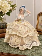 ANTIQUE GERMAN HALF DOLL SEWING PIN CUSHION VTG Marie Antoinette art deco   picture