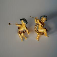 c1970’s Vintage Pair Of 12” Italian Baroque Putti Cherub Angel Figurines picture