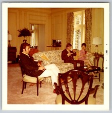 Vtg Color Snapshot Well Dressed People Elegant Parlor Floral Sofa Tea Coffee picture