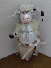 Vintage LAVED  Blown Italian Glass Ornament Cow Ballerina 6.25” Glitter Bling picture