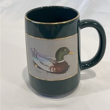 Vintage Otagiri Japan Mallard Duck Mug Gibson Greetings Green Gold Trim picture