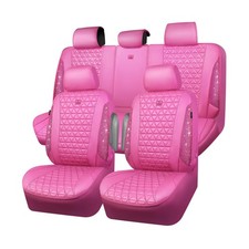 CAR PASS Hot Pink Bling Diamond Leather Car Seat Covers Full Sets, Waterproof... picture