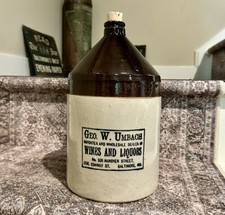Geo W Umbach Wines Liquors Hanover St Conway Baltimore MD Pre-Pro Stenciled Jug picture