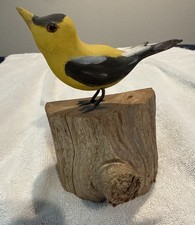 Vintage Hand Carved Wood Gold Finch Bird Sculpture Signed Sam Reed 1993 Folk Art picture