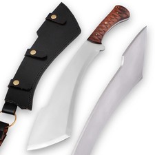 Functional J2 Steel Hunting Machete Full Tang Rosewood Handle w/ Leather Sheath picture
