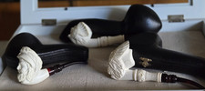 Vintage Block Meerschaum Unsmoked Carved Pipe With Hard Case LOT OF 3      # 1 picture