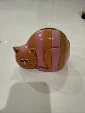 VTG Pride Creations Pink Orange  Striped Cheshire Cat Bank Papier Mache Japan picture