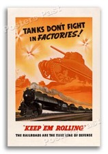 “Tanks Don’t Fight in Factories” 1943 Vintage Style WW2 War Poster - 24x36 picture