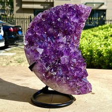 6.56LB Natural amethyst quartz mineral hand cut crystal moon shape picture